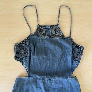 Free People Chambray Tank Open Back Jumpsuit